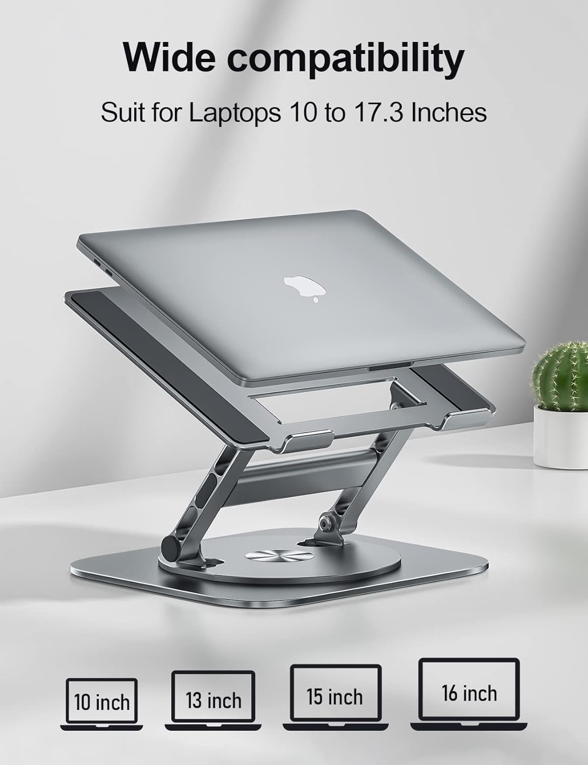 Laptop Stand, 360 Swivel Aluminum Computer Stand Ergonomic Laptop Riser Notebook Holder Compatible with 17 inch MacBook Air Pro, Dell XPS, HP, Lenovo More Laptops,Grey