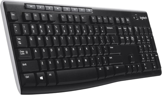 Logitech K270 Wireless Keyboard for Windows, 2.4 GHz Wireless, Full-Size, Number Pad, 8 Multimedia Keys, 2-Year Battery Life, Compatible with PC, Laptop, Black