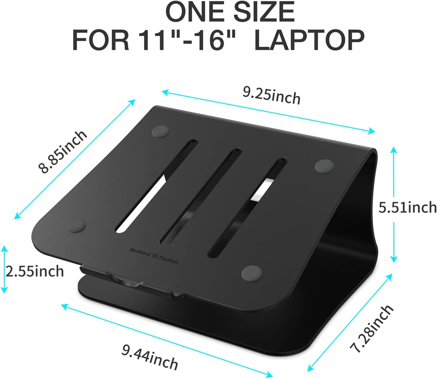 Laptop Stand, Aluminum Notebook Holder Riser Heat-Vent for MacBook Air/Pro, Dell, HP, Lenovo, Microsoft Surface, Samsung 11-16 inches Notebook (Black)