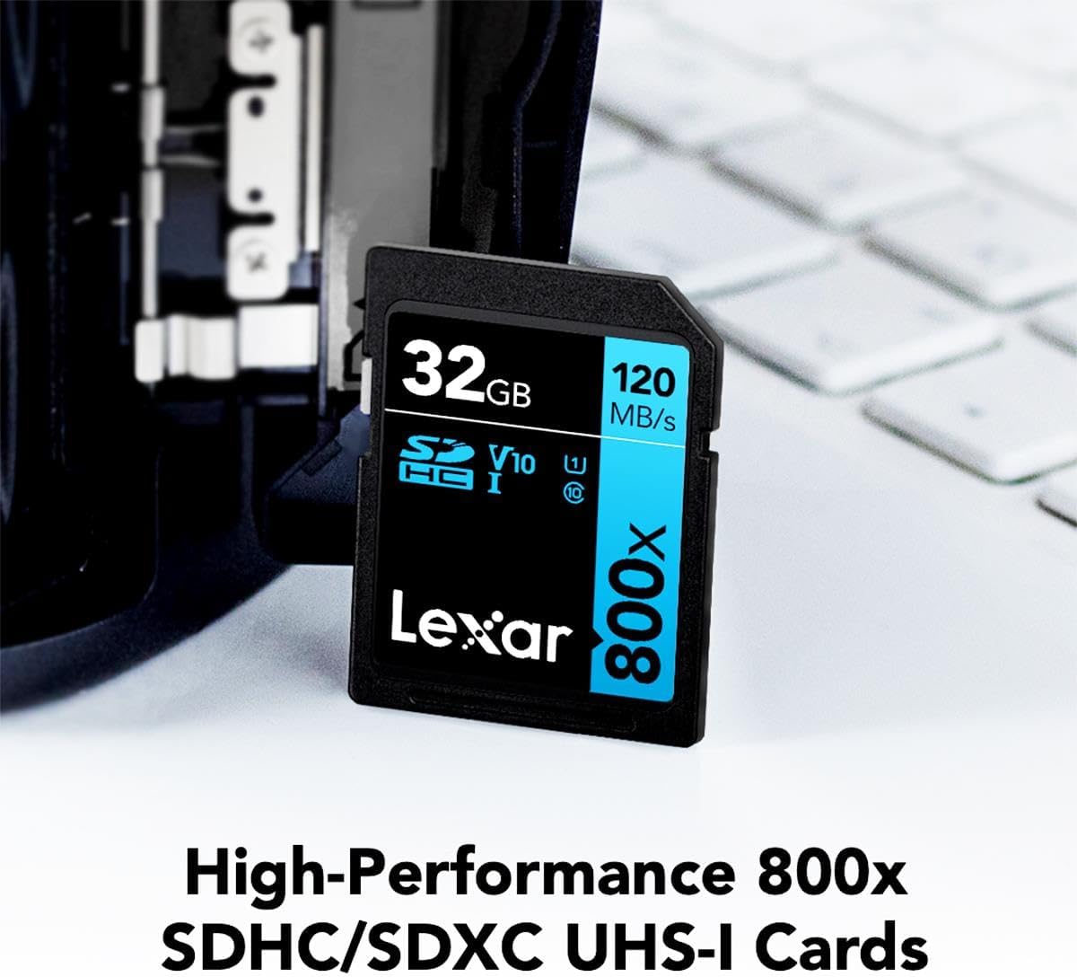 Lexar High-Performance 800x 32GB (2-Pack) SDHC UHS-I Memory Cards, C10, U1, V10, Full-HD & 4K Video, Up to 120MB/s Read, for Point-and-Shoot Cameras, Mid-Range DSLR, HD Camcorder (LSD0800032G-B2NNU)