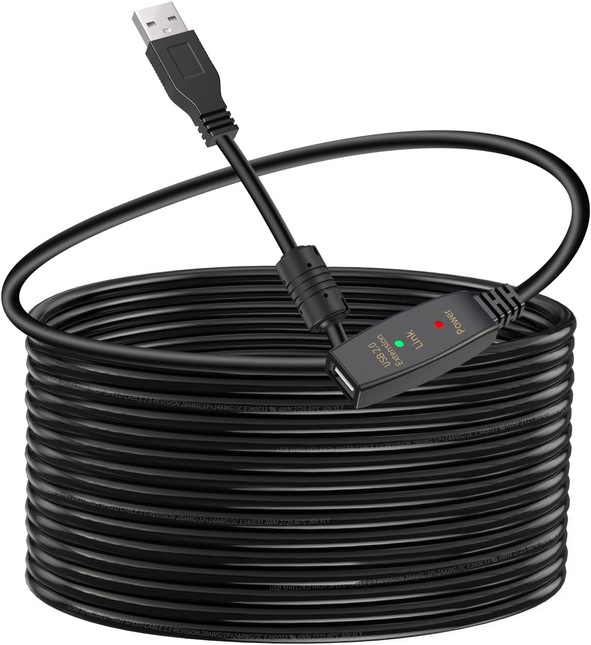 LDKCOK 30FT Active USB Extension Cable 2.0 Male to Female with A Extension chipset Signal Booster - Active Extension/Repeate