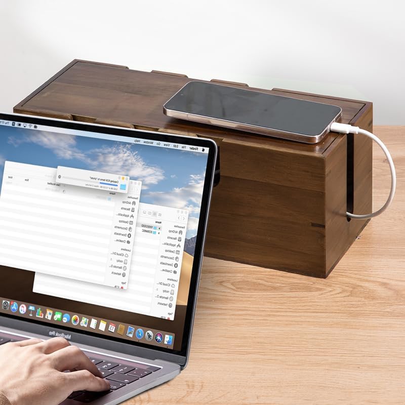 Large Cable Management Box, Wooden Cord Hider Desk Organizer, Power Strip and Cord Hider Box, Surge Protector Floor Cable Organizer, for Desktop Home Office Kitchen