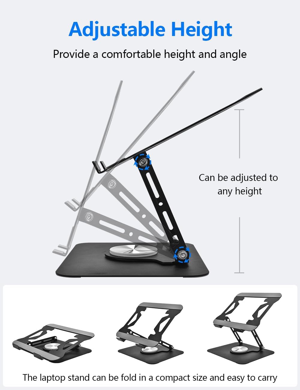 Laptop Stand for Desk, Adjustable Computer Stand with 360° Rotating Base, Laptop Riser Compatible with MacBook Air/Pro, Dell, HP, Lenovo and All 10-17'' Laptops
