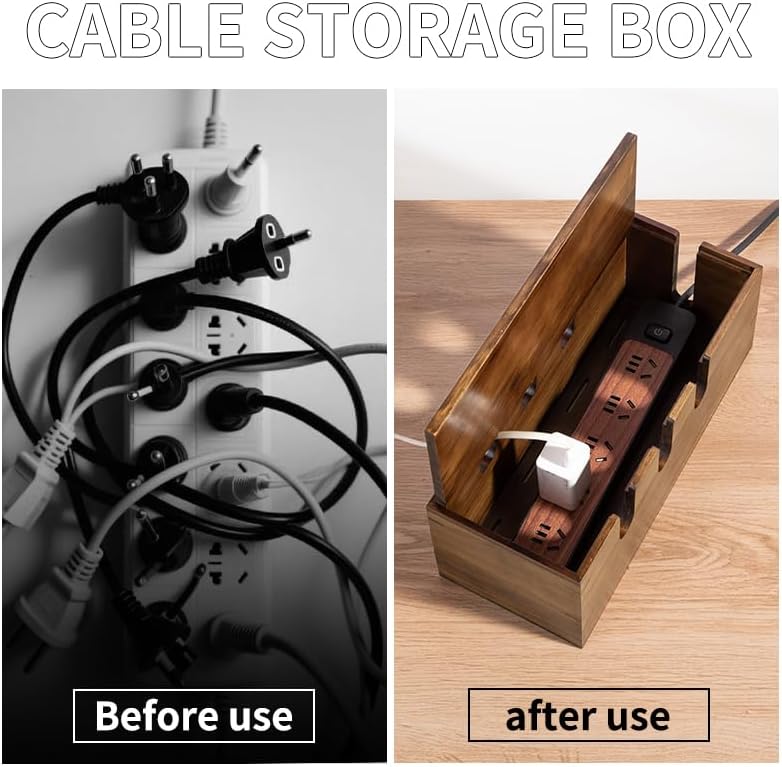 Large Cable Management Box, Wooden Cord Hider Desk Organizer, Power Strip and Cord Hider Box, Surge Protector Floor Cable Organizer, for Desktop Home Office Kitchen