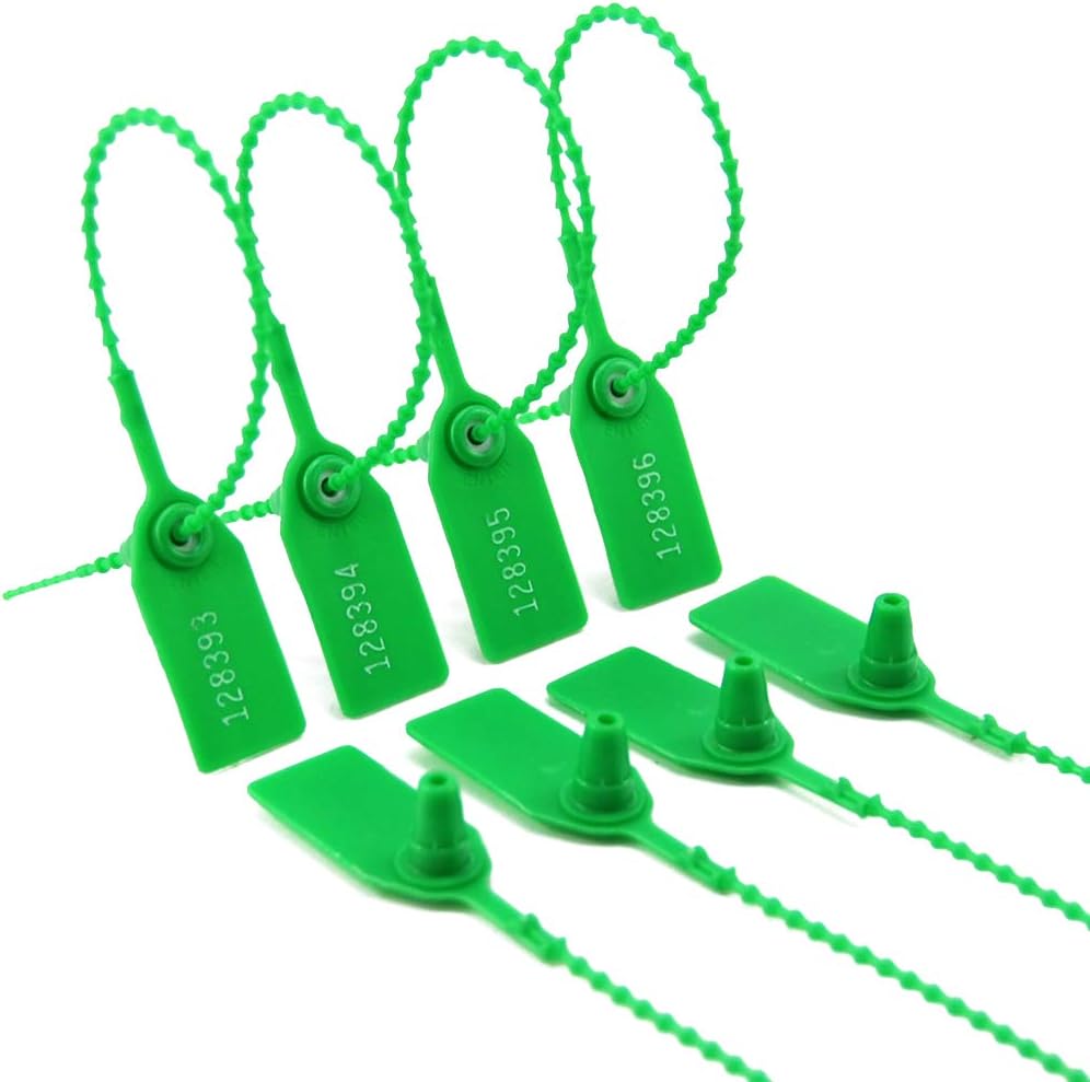 Leadseals(R) 1000 Green Numbered Security Tags Plastic Tamper Proof Seals, Zip Ties for Fire Extinguishers Pull-Tite Disposable Self-Locking Safety Plastic Signage Locks - Ties - Labels 250mm Length