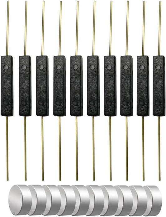 10pcs Plastic Reed Switch Reed Contact Normally Open (N/O) Magnetic Induction Switch (2.5mm×14mm) with 10pcs Small Multi-Use Round Magnets