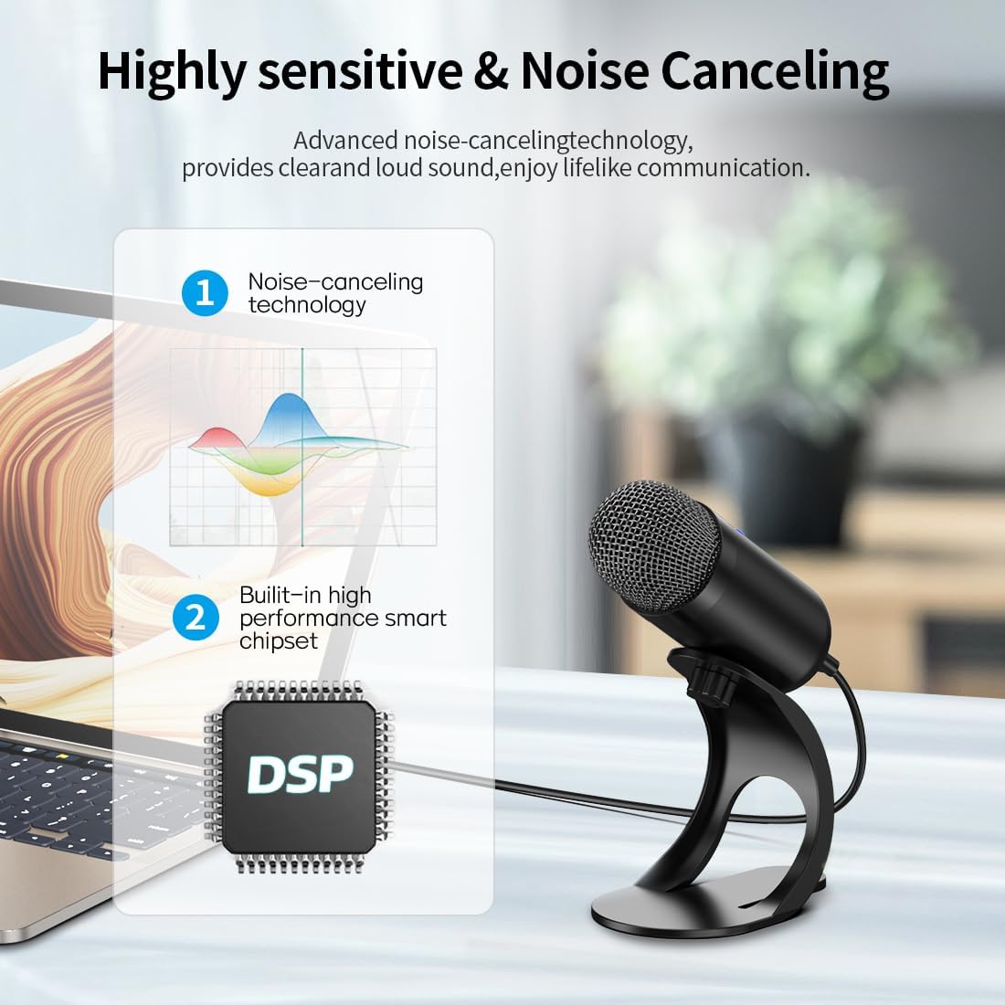 LIANGSTAR USB Computer Microphone, Podcast Mic Desktop with Mute Button for Recording Streaming, Omnidirectional Condenser, Plug&Play Stand with Volume Control for PC, Laptop, Mac, YouTube