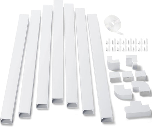 126in Cord Hider Kit, ZhiYo Wire Hiders for TV on Wall, Paintable Cable Management Kit, Wire Cover for Wall Mount TV, White Cable Raceway, Cord Cover Wall Wire Management Kit, 8xL15.7in W1.18inH0.67in