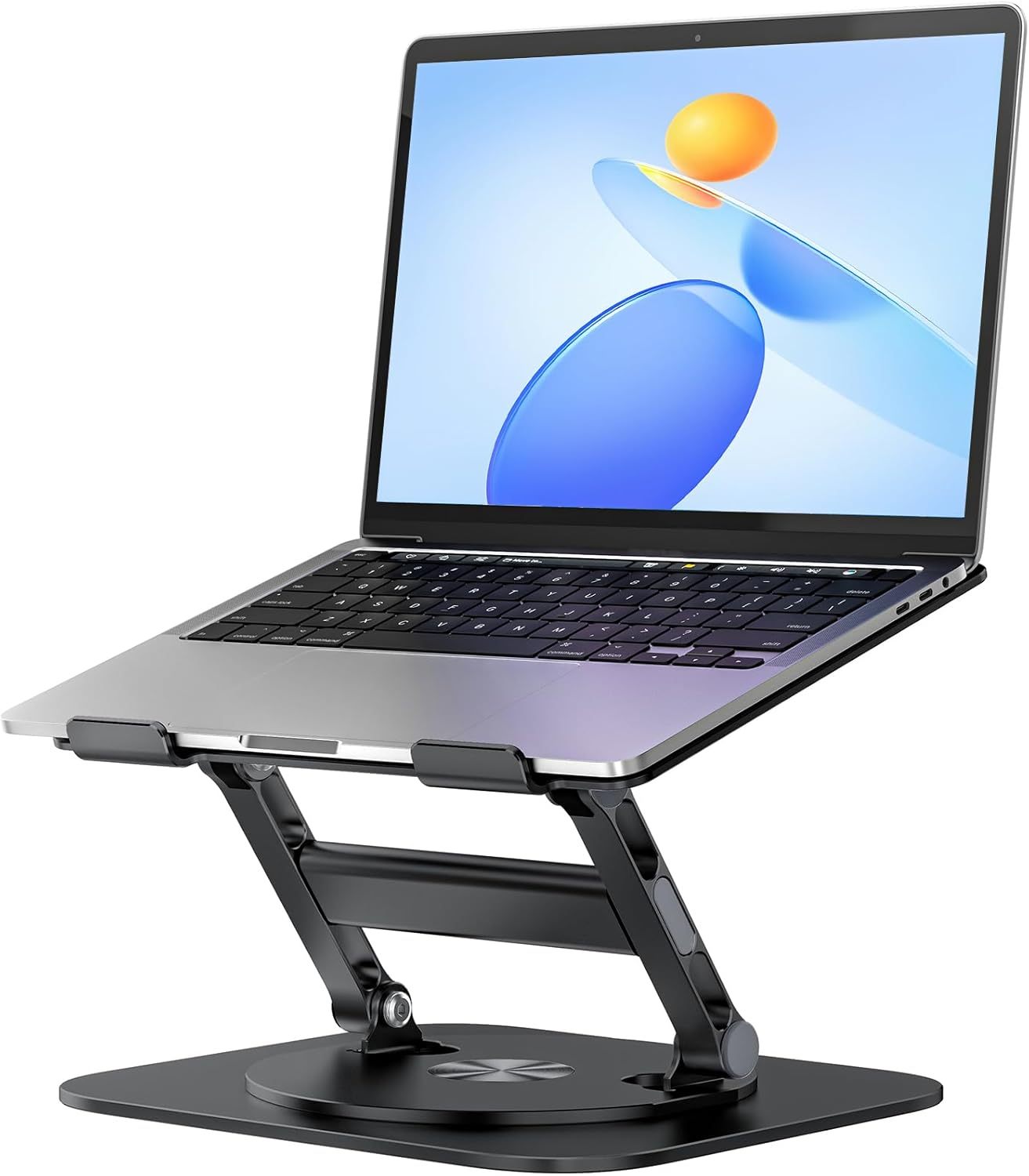 Laptop Stand, H-Design Stable Computer Stand, Ergonomic Laptop Riser with 360° Rotating Base, Notebook Compatible with All 10-17” Laptops, Black