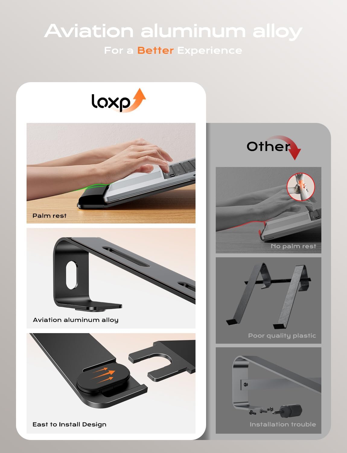 Laptop Stand for Desk, Metal Laptop Stand with Wrist Support, Ergonomic Detachable Laptop Riser, Aluminum Protable, Computer Stand for MacBook Air Pro, HP, Dell, XPS, HP (10-17") Laptops - Black