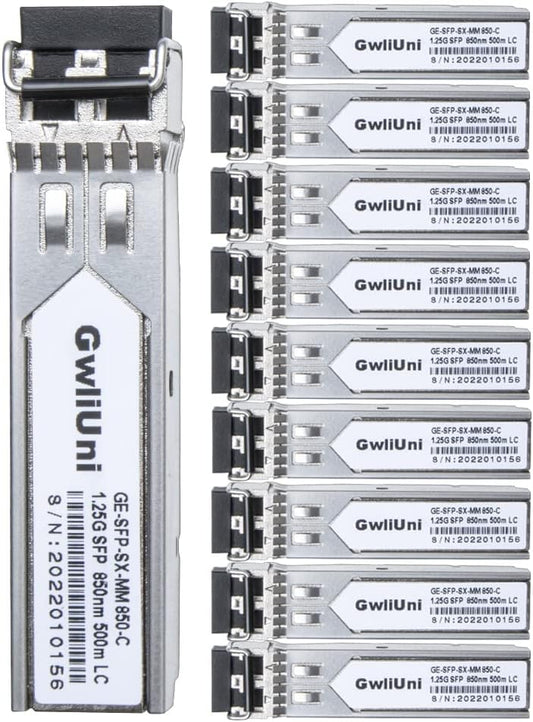 10Pcs 1.25G SFP Multi Mode Fiber Module Network Transceiver, SX MM 850nm 500m, Duplex LC Interface for Switch, Router, Firewall, Network Card, Media Converter etc