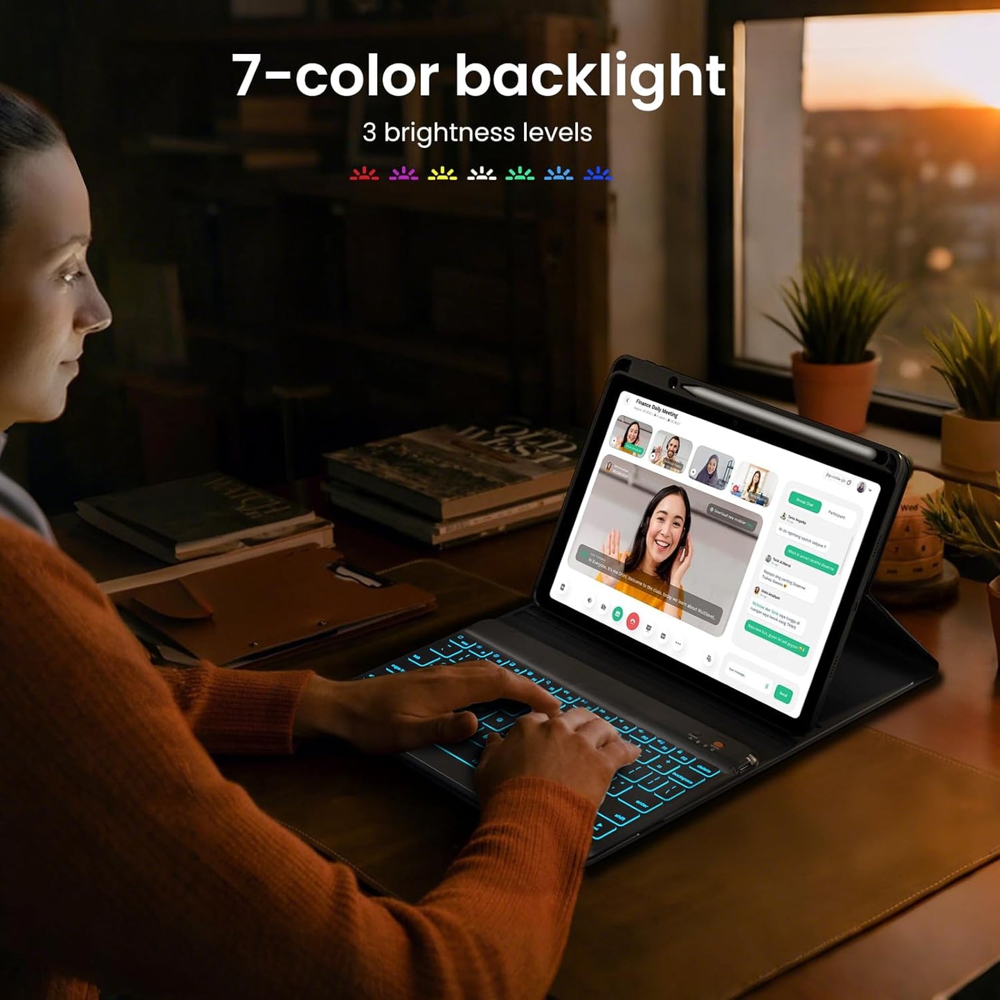 Leather Keyboard Case for iPad Air 5th 4th Generation 10.9 inch Pro 11 1st/2nd/3rd/4th, 7 Color Backlight BT Keyboard Folio with Pencil Holder 2022 2021 2020 2018 (Brown)