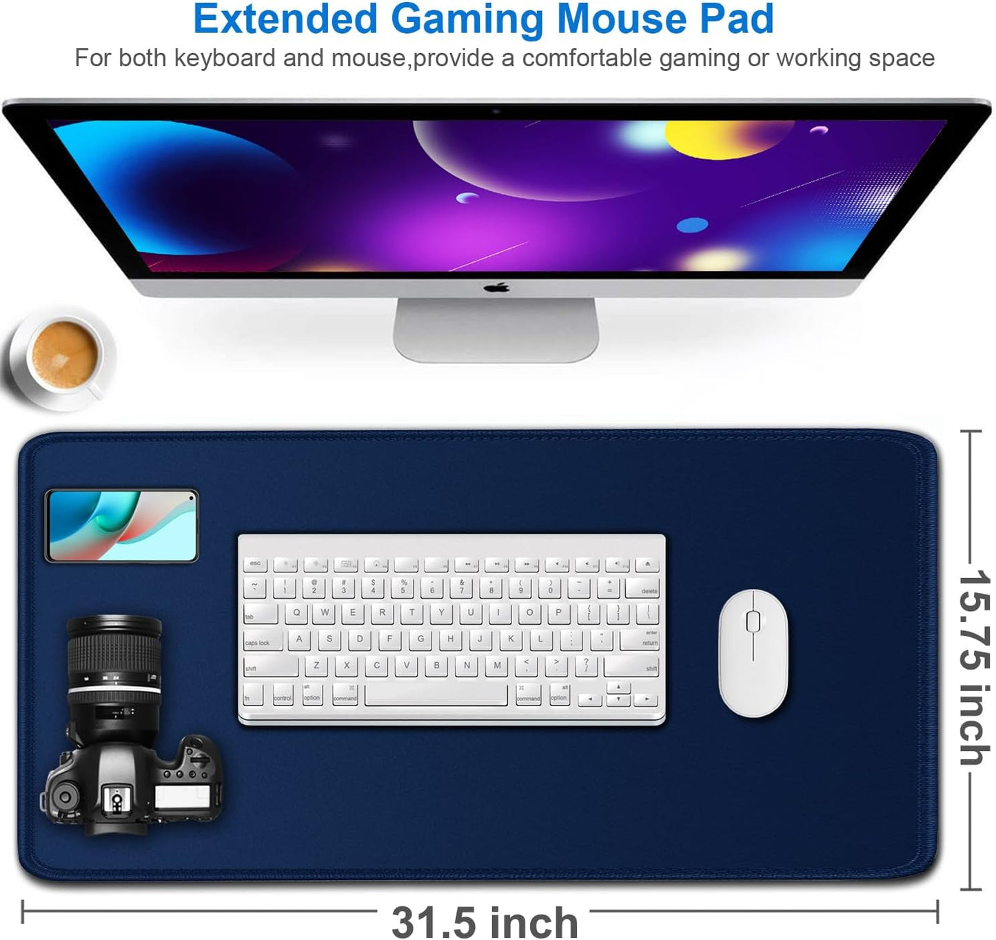 Large Mouse Pad, 31.5x15.7 inch Large Extended Computer Keyboard Mouse Mat, Water Resist Non-Slip Mousepad Rubber Base Long XXL Desk Mouse Pad for Work & Gaming, Office & Home, Dark Blue