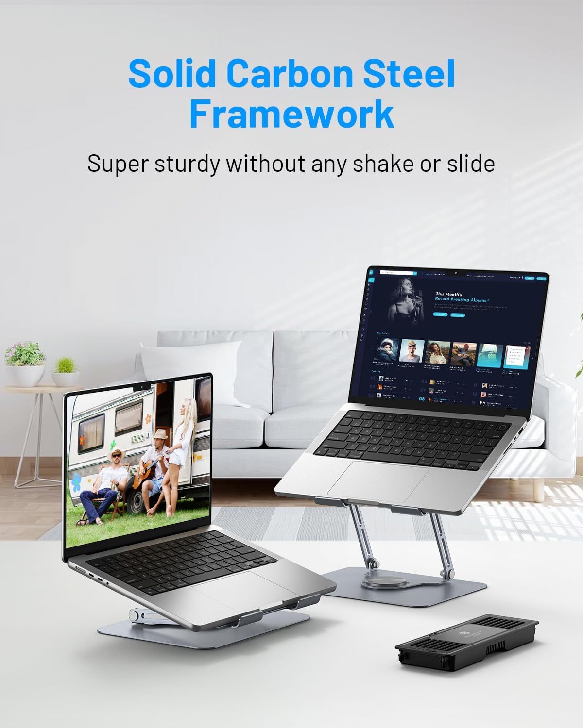 Laptop Cooling Stand with Detachable Thermoelectric Cooler, Adjustable Height & Angle, 360 Rotation Base, Carbon Steel Framework, Ultra-Quiet & Super Sturdy for up to 15.6” Laptop (Grey)