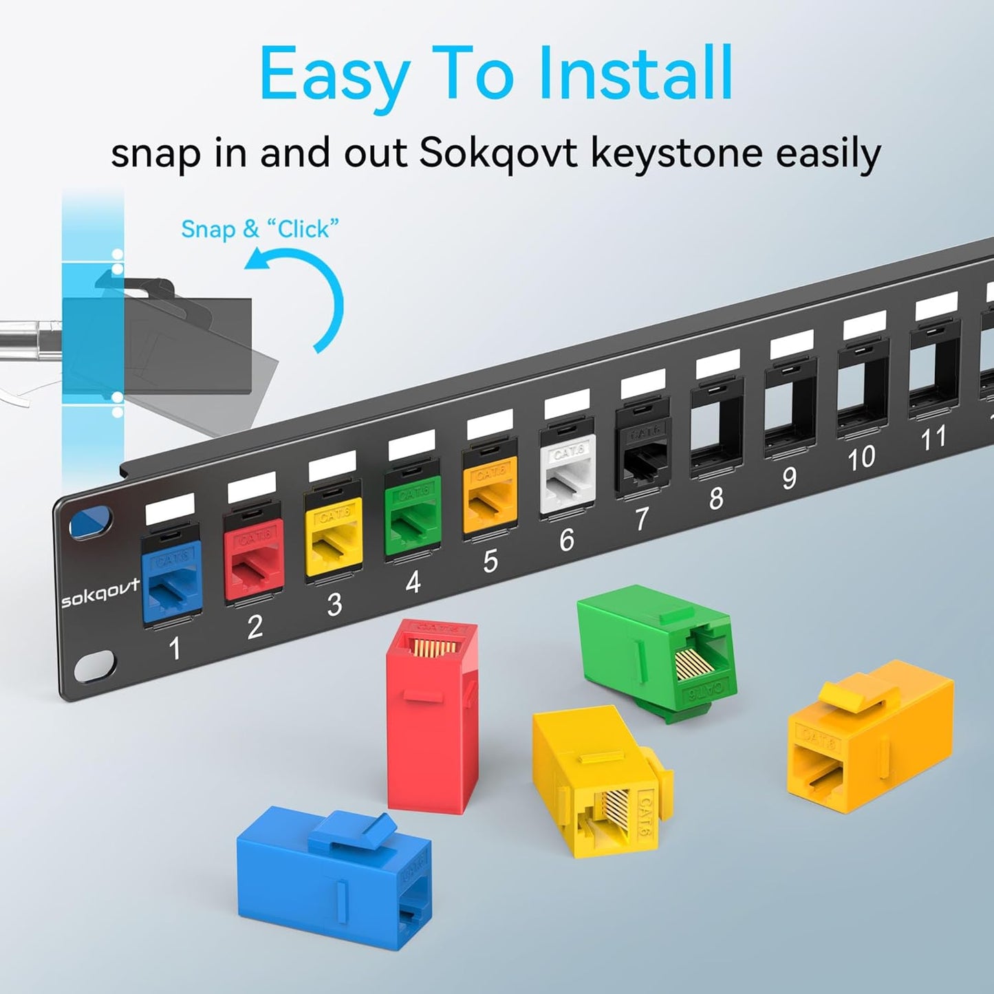 12 Port Mini Blank Keystone Patch Panel With Snap-in Design (4 Pack), Cat6 Network 1U 10 Inch Rack Mount Ethernet (for Slim Keystone Only)