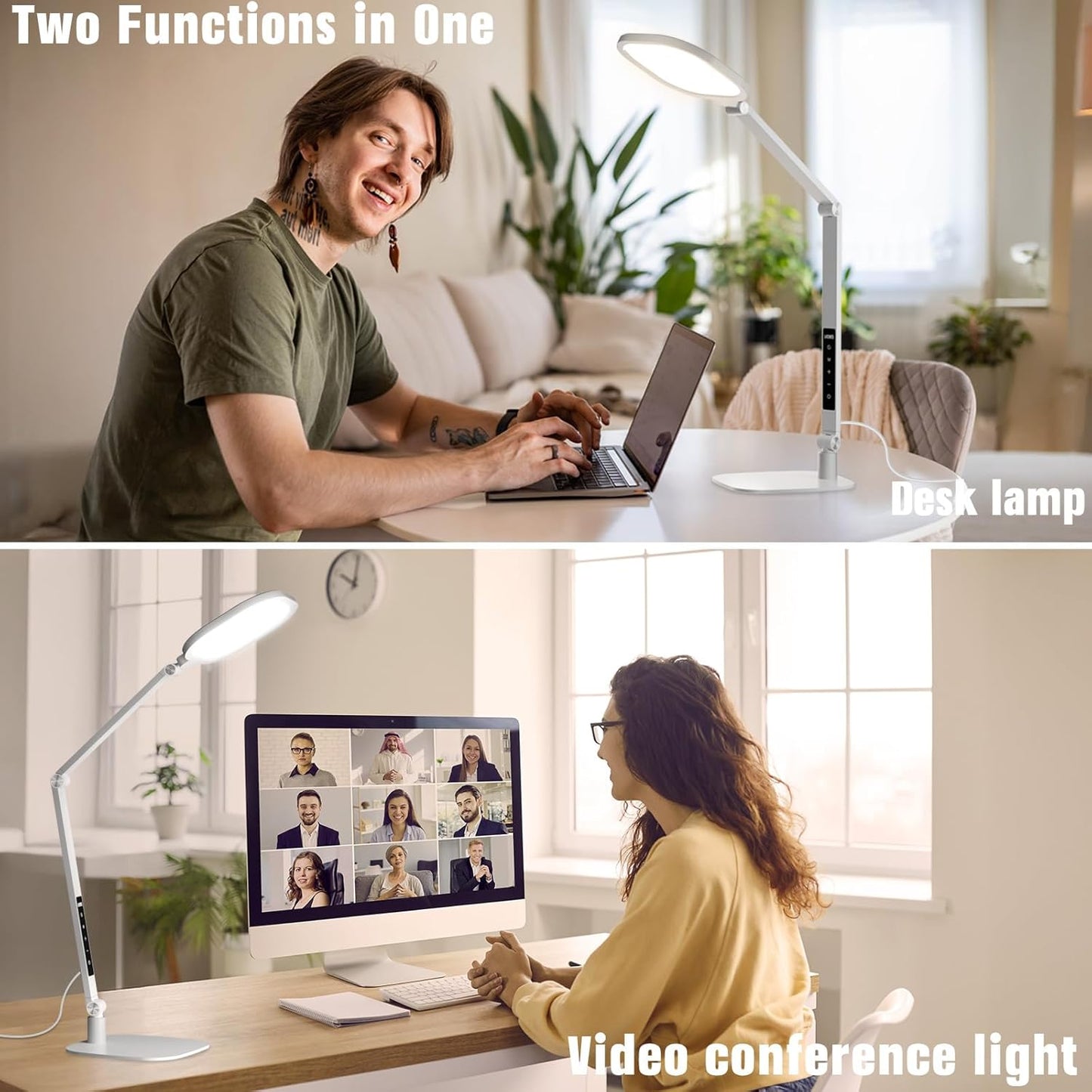 LED Desk Lamp for Home Office, 15W Desk Light with CRI >95, Memory & Timer Function, 1200LM Dimmable Computer Light for Video Calls, Conference, Reading, Study (White)