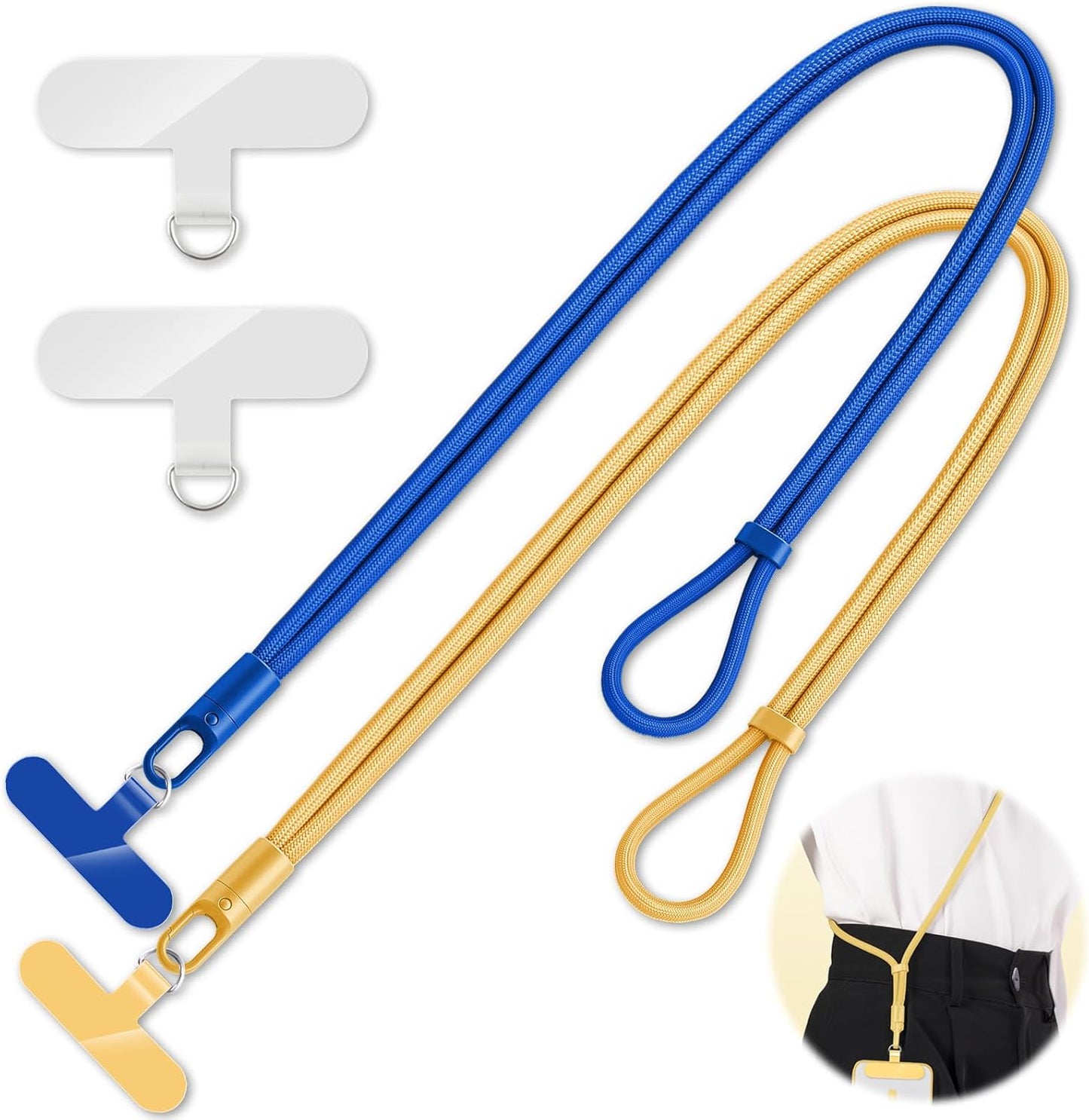 2 Pack Phone Lanyard,2×Phone crossbody strap,4×Tether Tabs,Universal Cell Phone Multifuctional Patch Polyester Lanyards,Cell Phone Lanyards for Women and Men(blue+yellow)