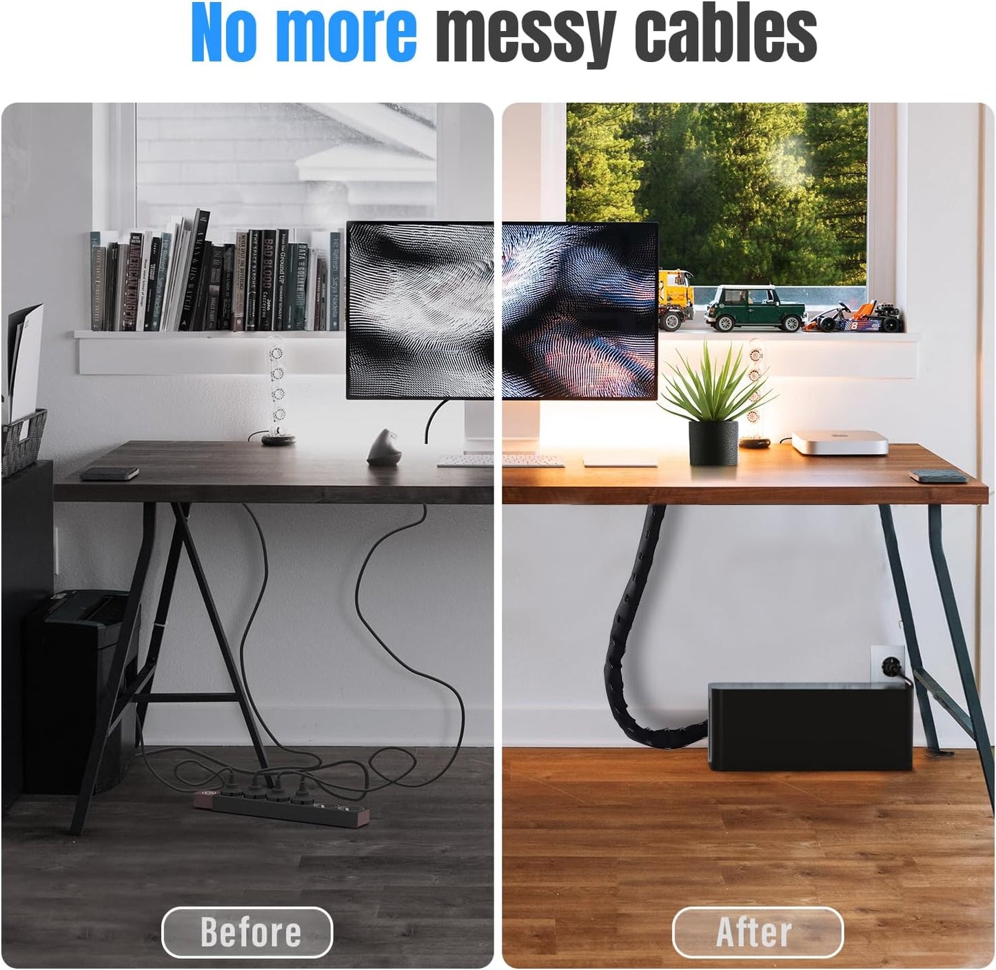 Large Cable Management Box, Cord Organizer Box to Hide Power Strip, Extension Cord, Surge Protector | Cord Hider Safe Box for Desk Organizers, Gaming PC, Computer, TV | White, Black Edition by Tokye®