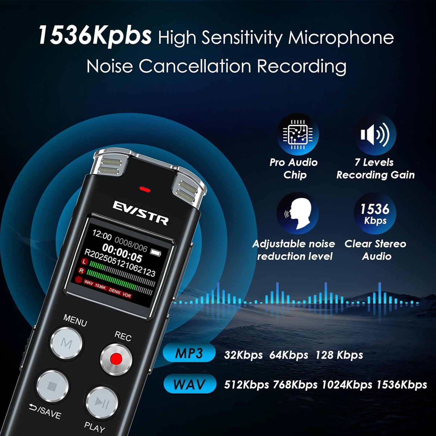 128GB Digital Voice Recorder Voice Activated Recorder with Playback - Upgraded Tape Recorder for Lectures, Meetings, Interviews, Audio Recorder USB Charge, MP3