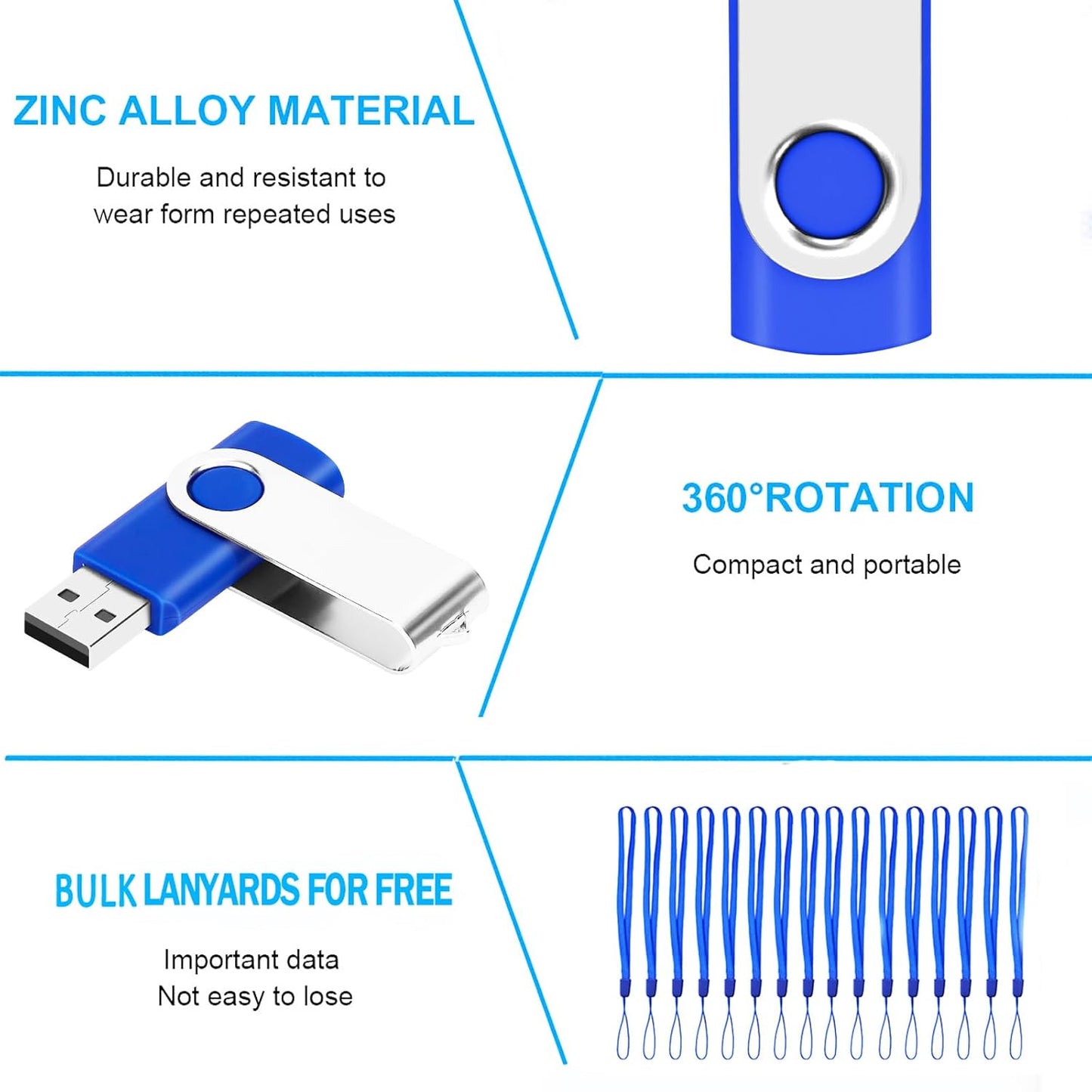 1GB USB Flash Drives 100 Pack, EASTBULL USB 2.0 Flash Drive Bulk Thumb Drive Pack Memory Stick Swivel Pen Drives (Blue)