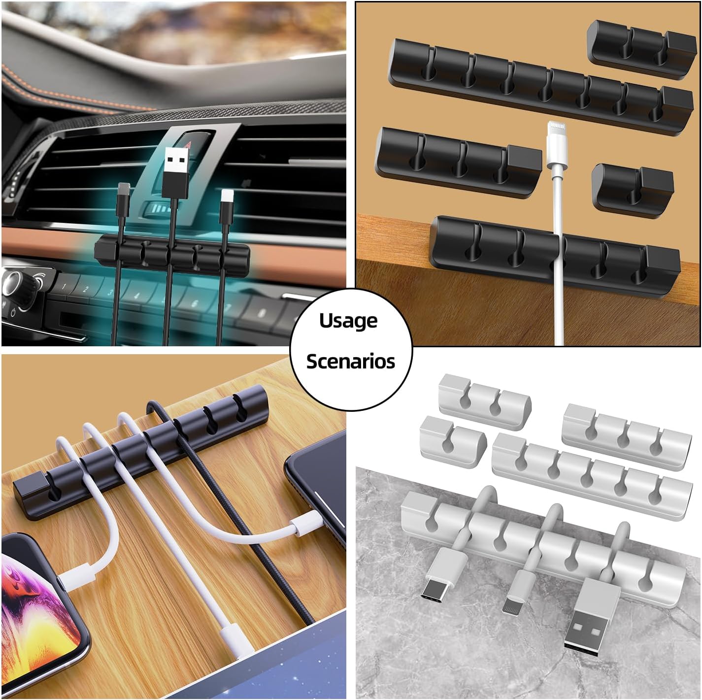 11PCS Cable Management Cord Holder Organizer, Magnetic Cable Clips Adhesive Wire Keeper, Under Desk for Bedside Nightstand Table Desktop USB Wall Car Office Workspace Accessories (Black)