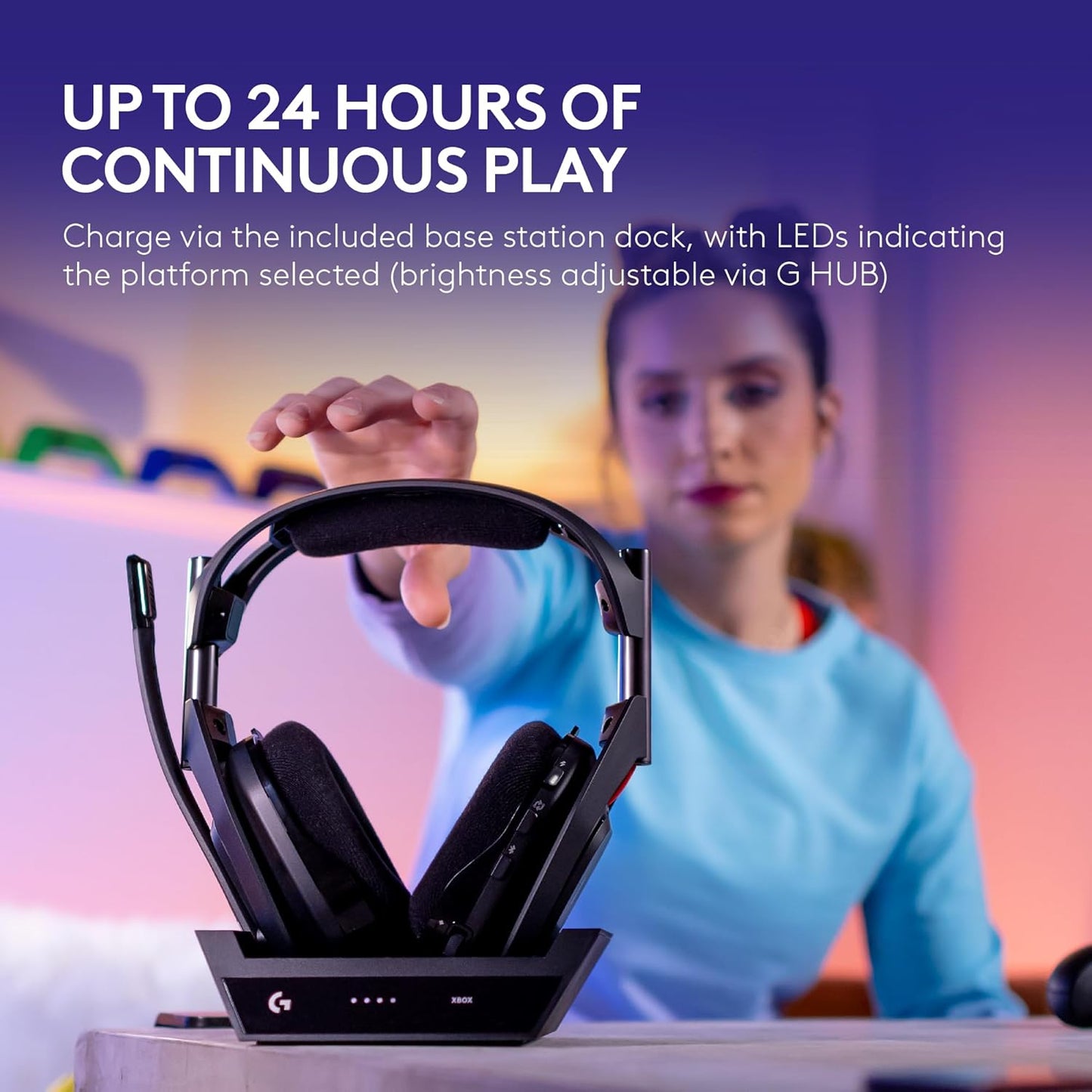Logitech G Astro A50 Omni-Platform Wireless Gaming Headset + Base Station for PS5, Xbox, PC: PLAYSYNC Audio Switcher, <16 bit/48kHz (Console), <24 bit/48 kHz (PC), 24hr Battery, 2.4GHz & BT - Black