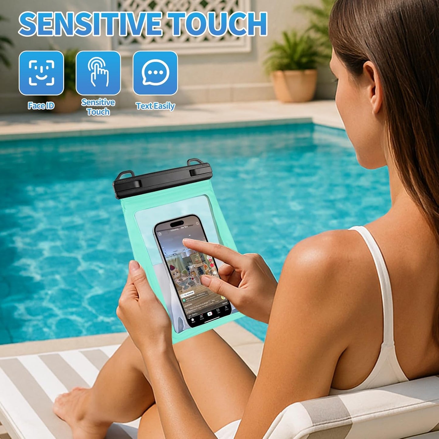 Large Waterproof Phone Pouch [with Sealing Strip], Cell Phone Dry Bag for iPhone Galaxy All Phones, Floating Water Proof Bag for Beach Water Park Green