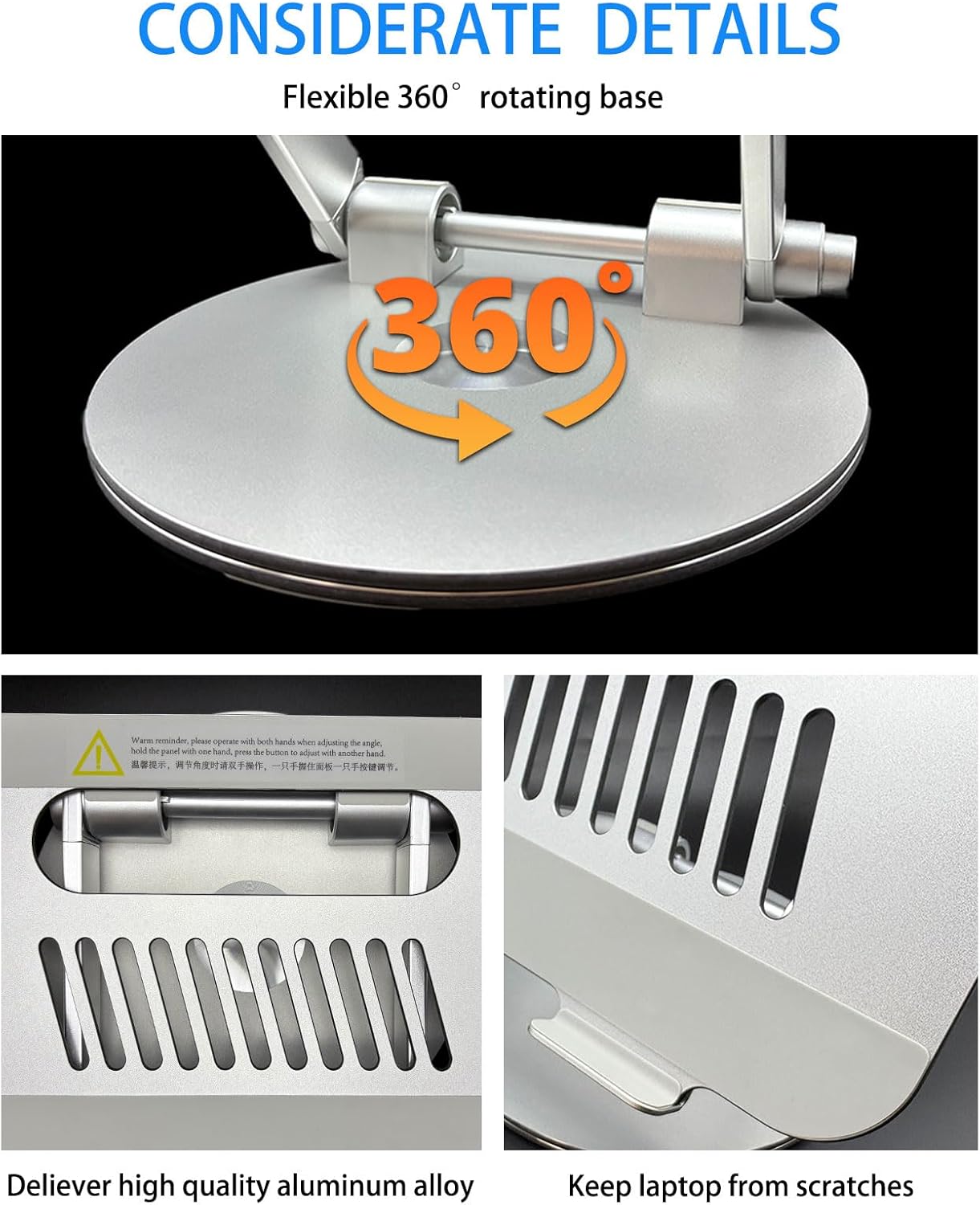 Laptop Stand for Desk, Adjustable Computer Stand with 360° Rotating Base, Ergonomic Laptop Riser for Collaborative Work, Foldable & Portable Laptop Stand, fits for All 10-16" Laptops