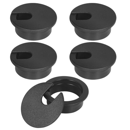 1-3/8" Black Desk Grommet, JTemgle Plastic Cable Hole Cover Computer Table Cord Wire Organizer Caps Desktop Cord Management for Home Office TV Stands Tabletops, 5 Pieces