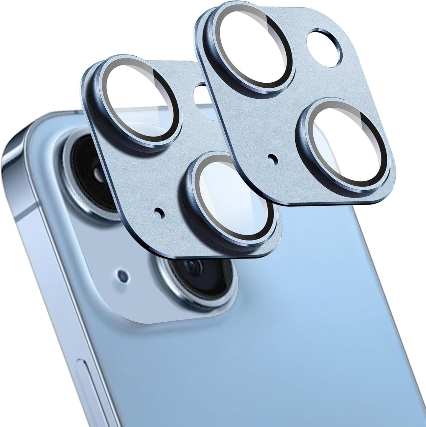 2 Pack Camera Lens Protector for iPhone 15 / iPhone 15 Plus,[Not Easy to Breakn ] AR Tempered Glass Strong Adsorption Metal Camera Cover Screen-Light blue