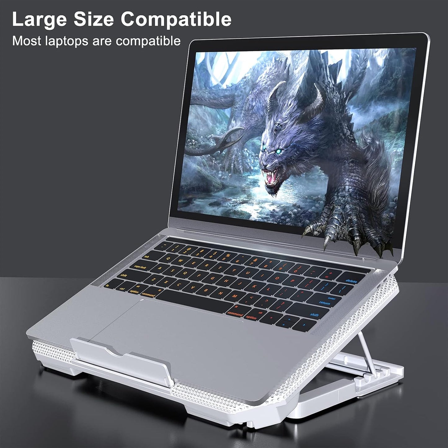LIENS Laptop Cooling Pad with Adjustable Height Two 5.1 Inches Fan 2 USB Ports Suitable for 12"-15.6" Laptops（White）