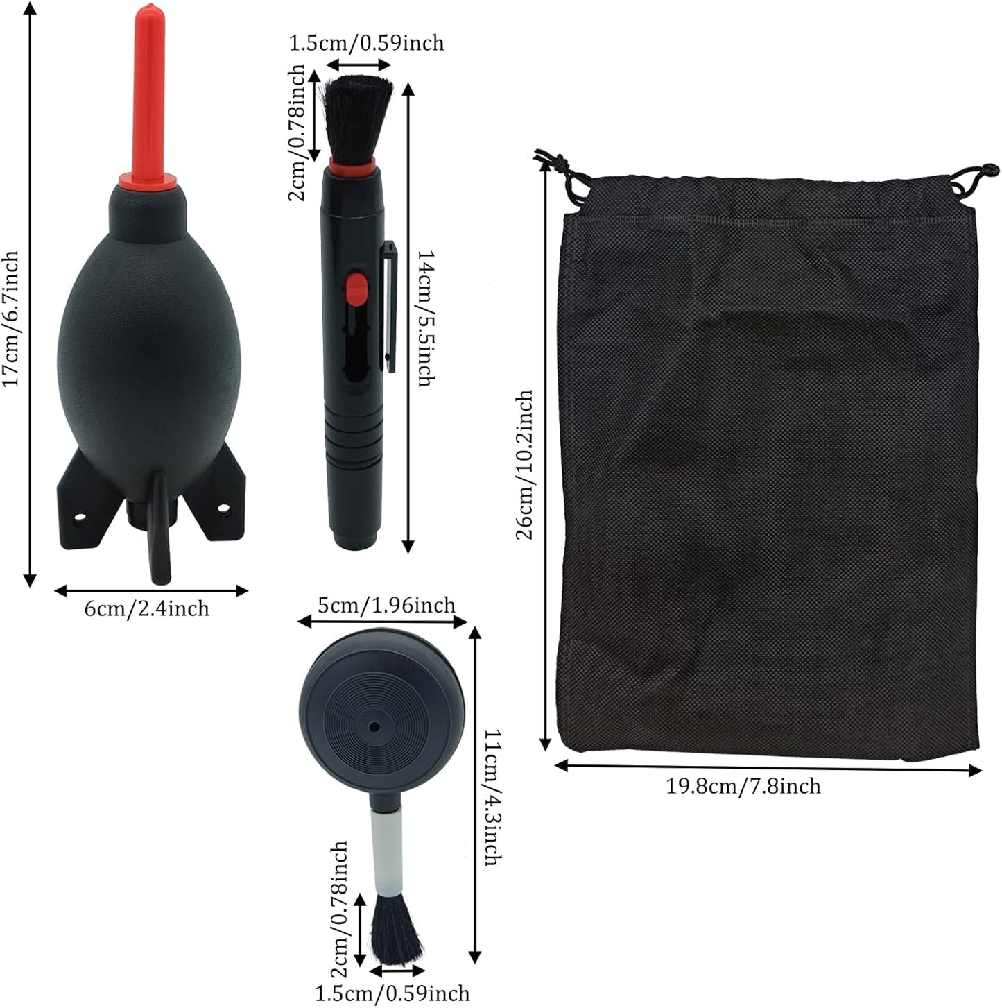 Lens Cleaning Kit Contains 2 Pcs Rubber Rocket Air Blower Duster, Lens Cleaning Pen, Blower Brush Dust Cleaner and Carrying Pouch, for Lens, Camera, SLR, Telescope, Magnifying Glass, Phone