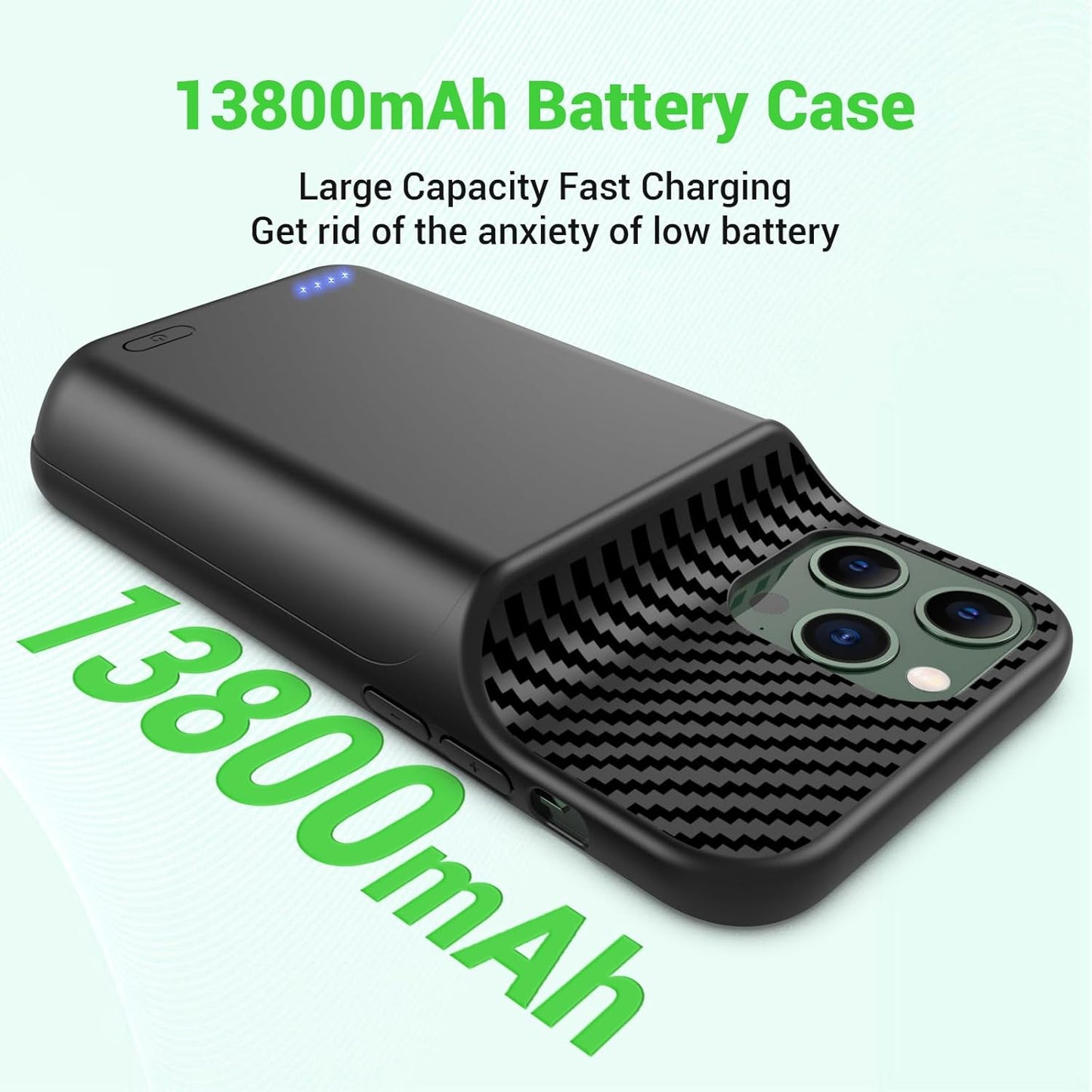 13800mAh High Capacity Battery Case for iPhone 14, for iPhone 13, 13 Pro (6.1 inch), 2025 Upgraded Battery Pack Rechargeable Charger External Charging Case w/Tempered Glass Screen Protector Black