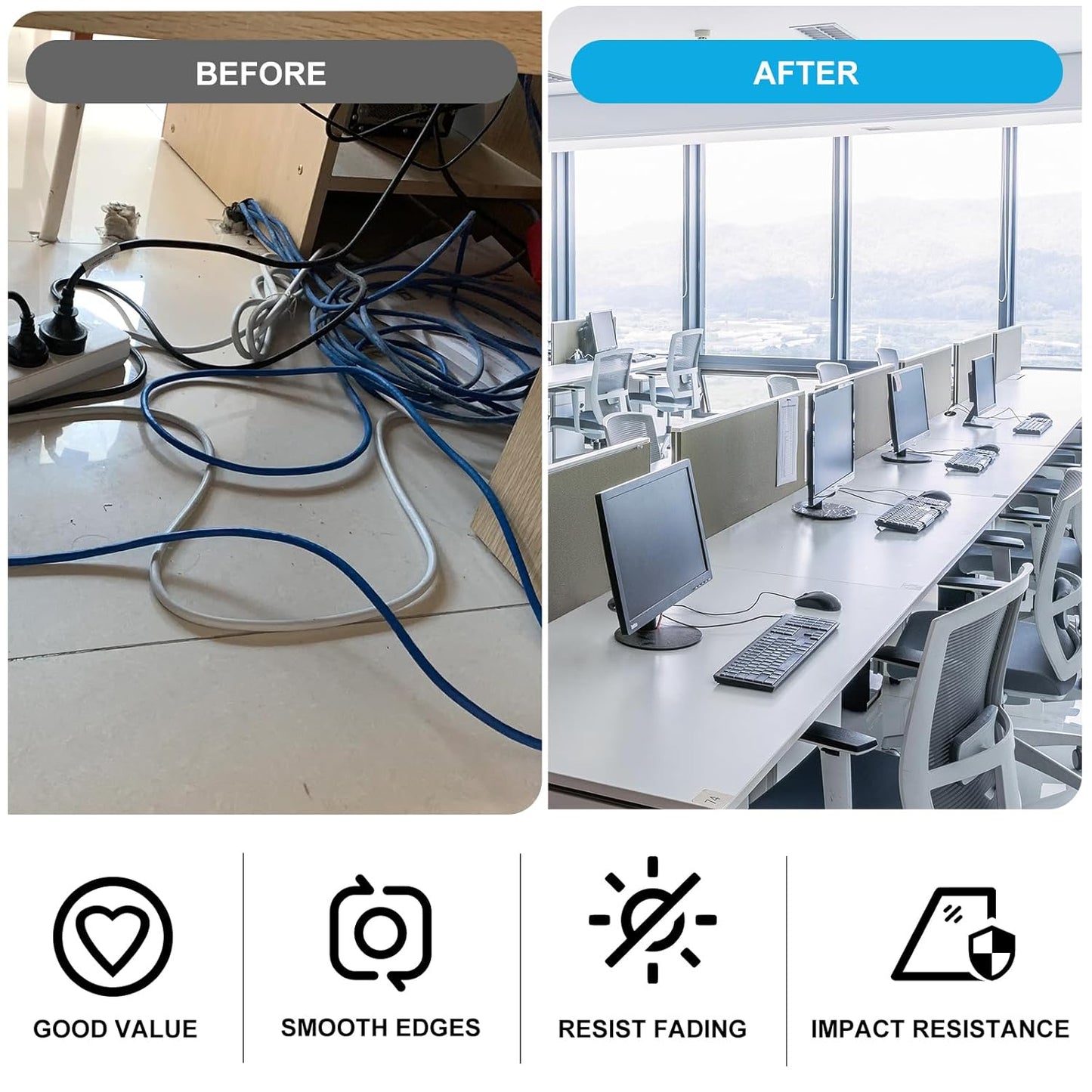 1-1/2" White Desk Grommet with Bi-Metal Hole Saw, JTemgle Plastic Cable Hole Cover Computer Table Cord Wire Organizer Caps, Desktop Cord Management for Home Office TV Stands Tabletops, 7 Pieces