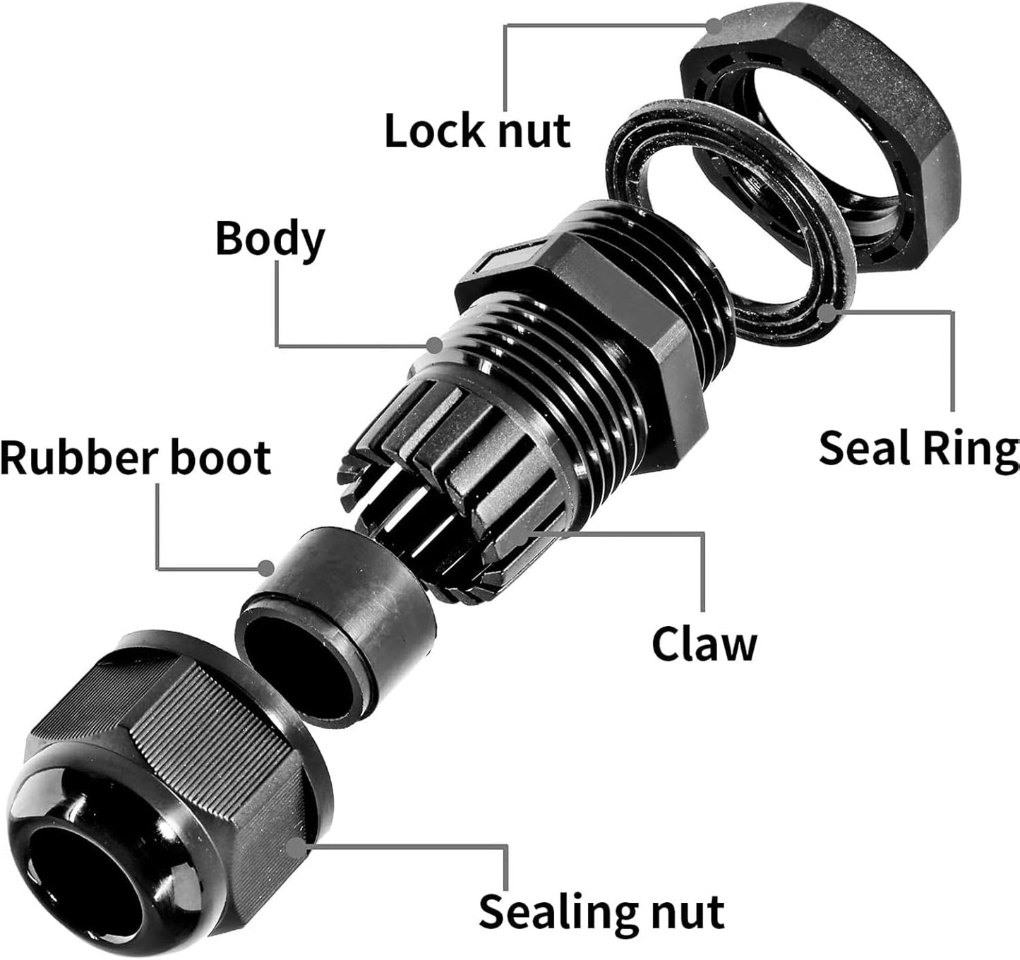 10 Pcs 1/2" NPT Nylon Cable Glands, IP68 Waterproof Adjustable Cord Grip Cable Connector Strain Relief Wire Protectors for 6-12mm Cable Diameter, Black