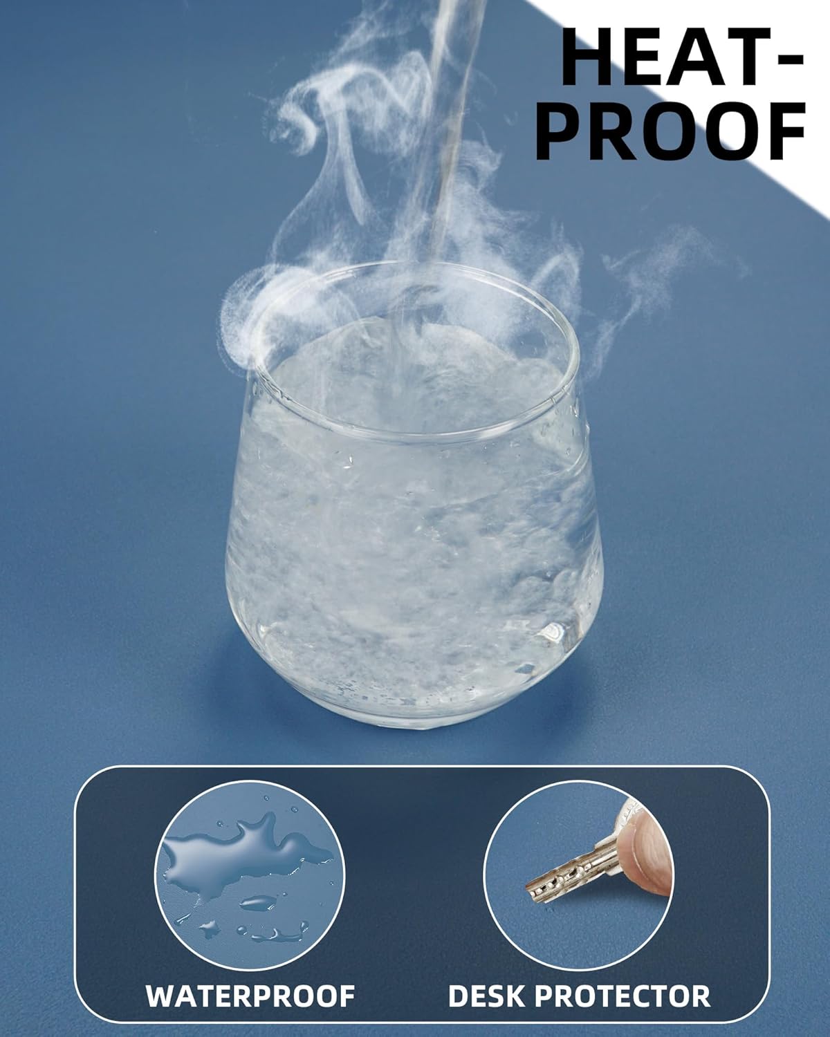 Leather Desk Pad Protector- 48" x 17" Office Desk Mat, Non-Slip PU Leather Mouse Pad, Waterproof Desk Blotter Mat, Desk Cover for Office and Home (Grey Blue)