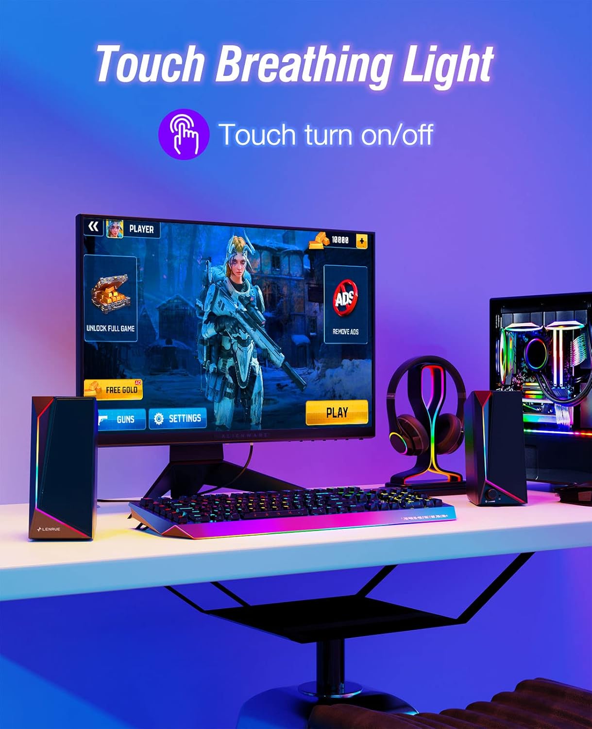 LENRUE Computer Speakers, USB/USB-C Powered PC Speakers with Loud Stereo Sound, Headphone-in for Desktop, iMac, MacBook, Laptop, Monitor (USB-C to USB Adapter Included)