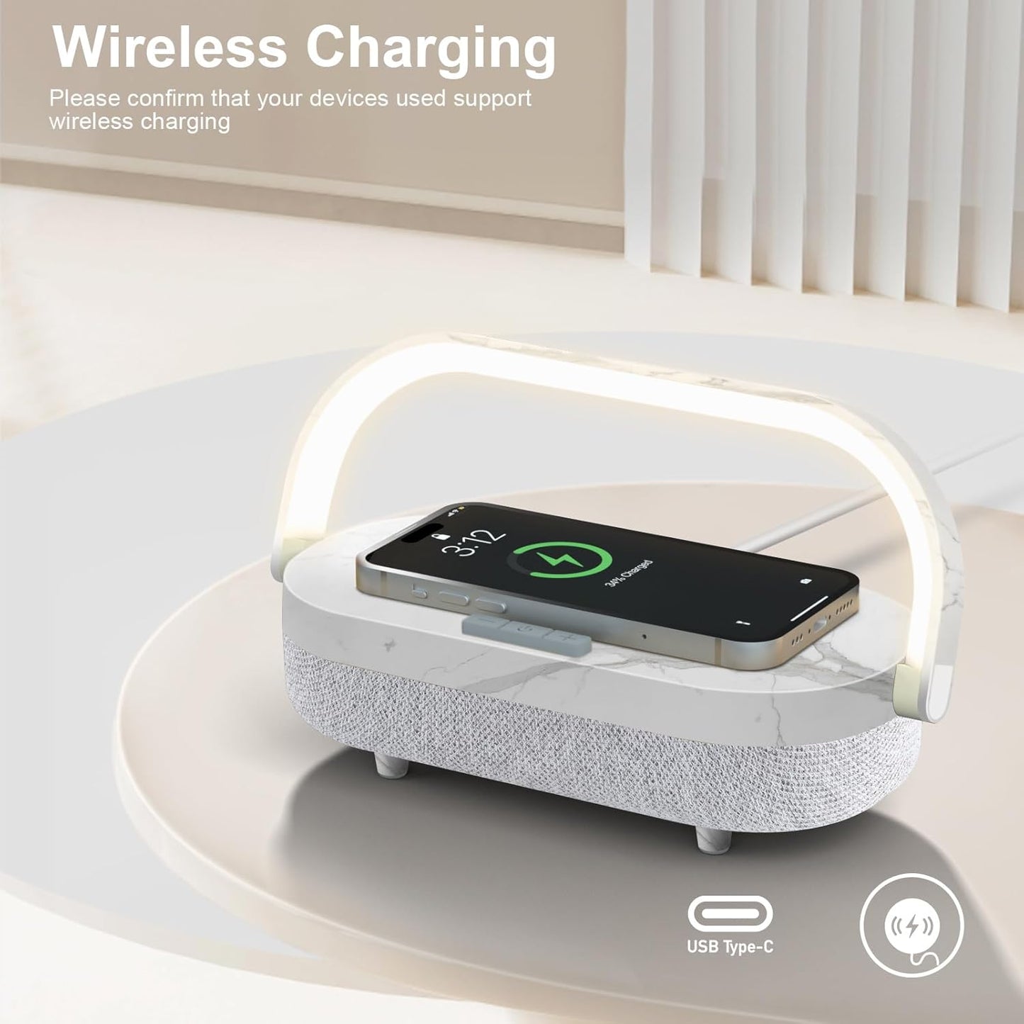 LED Bedside Lamp, Touch Lamps for Bedroom Nightstand, 4 in 1 Bedside Table Lamp with Wireless Charger, Portable Bluetooth Speaker, Phone Holder, Dimmable Charging Birthday Gifts for Women