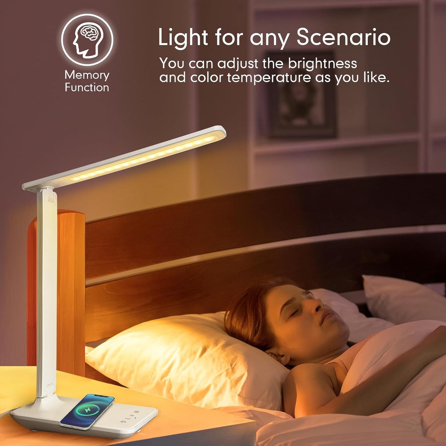 LED Desk Lamp Dimmable Table Lamp with USB Charging Port, 5 Lighting Modes, Sensitive Control, Foldable Portable Desk Light for Home Office Bedroom Reading (White-Pro, Standard Size - 13.3 inch)