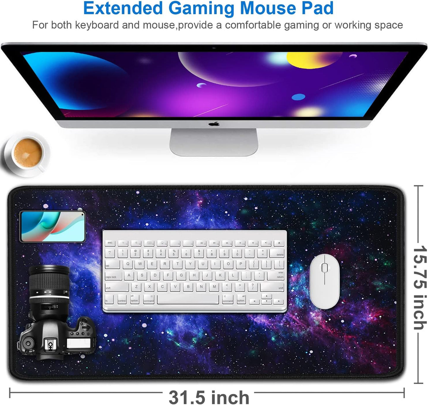 Large Mouse Pad, 31.5x15.7 inch Large Gaming Extended Computer Keyboard Mouse Mat, Water Resist Non-Slip Mousepad Rubber Base Long XXL Desk Mouse Pad for Work & Gaming, Office & Home