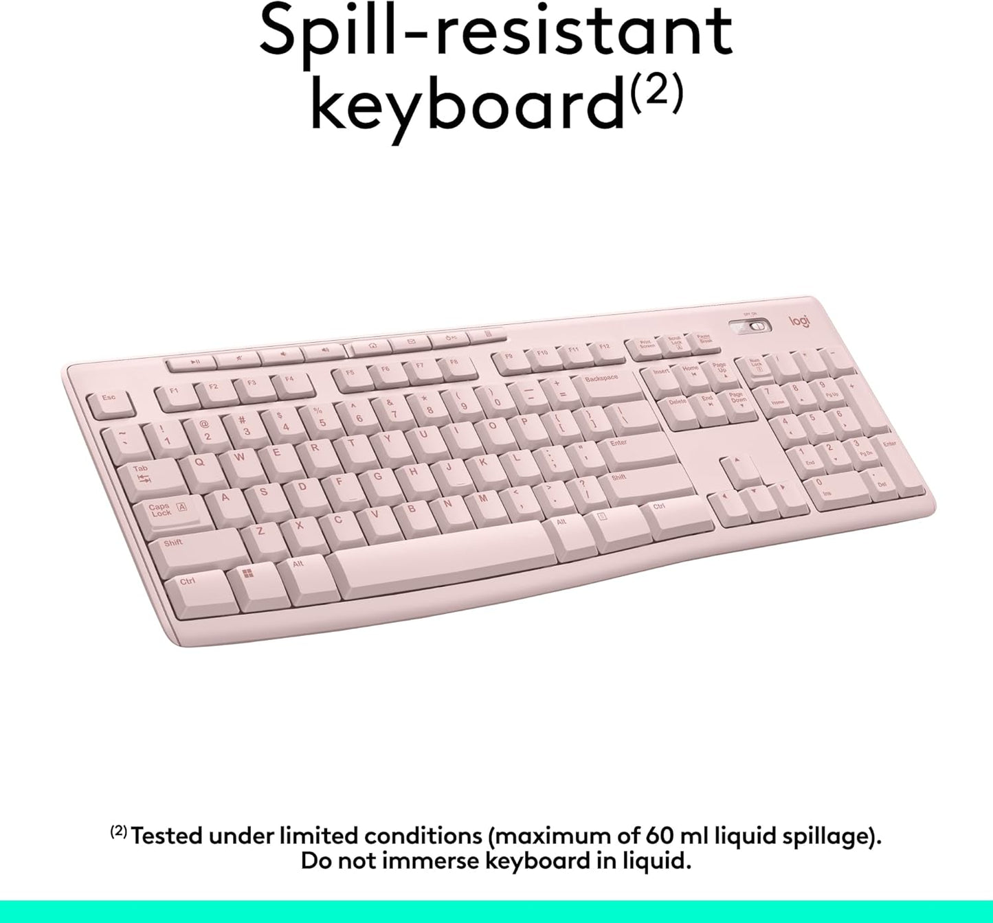 Logitech K270 Wireless Keyboard for Windows, 2.4 GHz Wireless, Full-Size, Number Pad, 8 Multimedia Keys, 2-Year Battery Life, Compatible with PC, Laptop - Rose