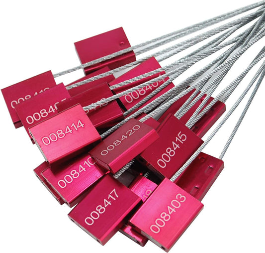 LeadSeals(R) 500 Red Steel Cable Seals - Metal Security Tags - Truck Trailer Seal - Anti-Tamper - Pull-Tite - ISO 17712