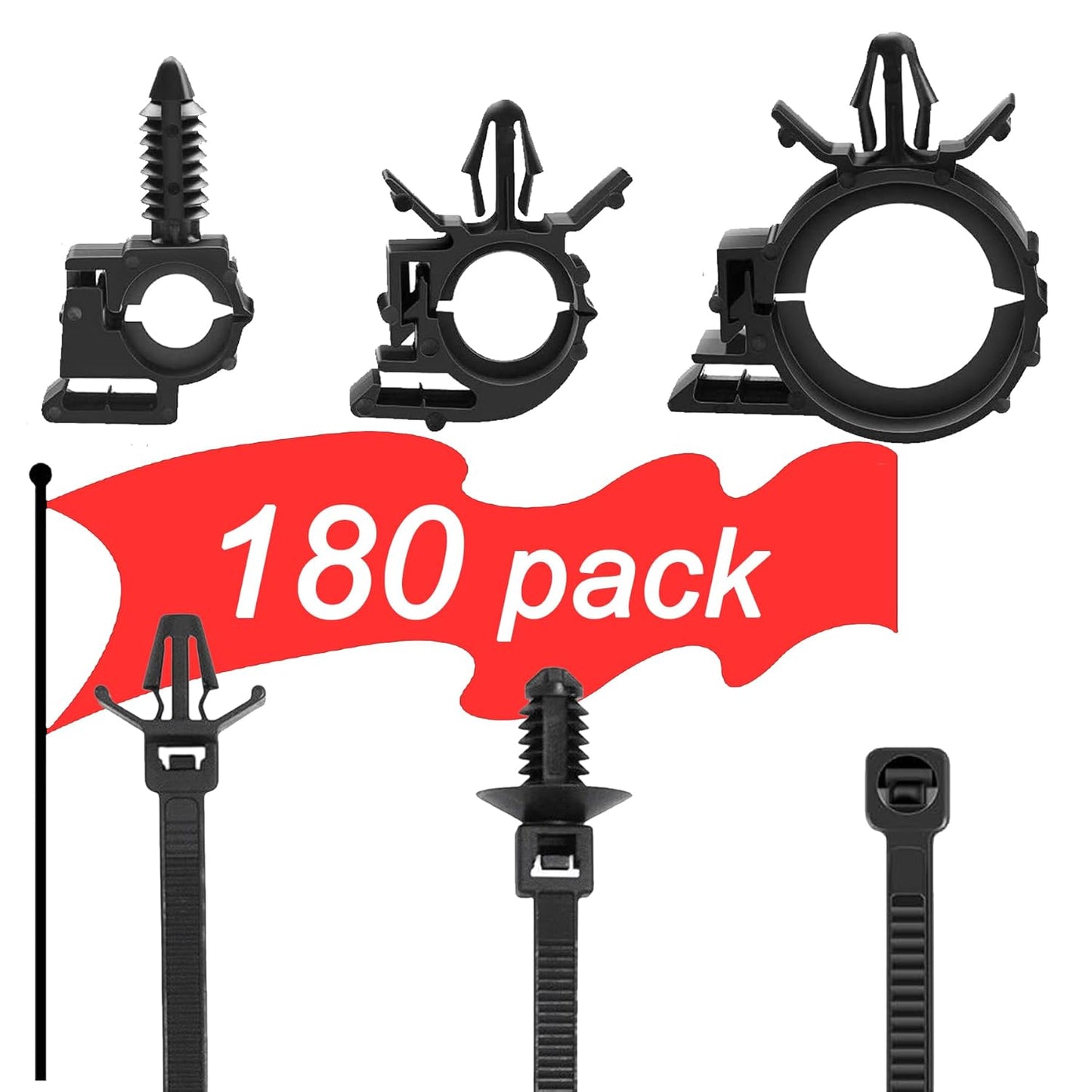 180Pcs Wire Loom Clips for Car Push Mount Zip Ties Assorted Sizes Automotive Fuel Line Cable Ties 6 Inch Wire Holder for Car Zip Ties Anchors Screw Mount Zip Tie Automotive Wiring Clip