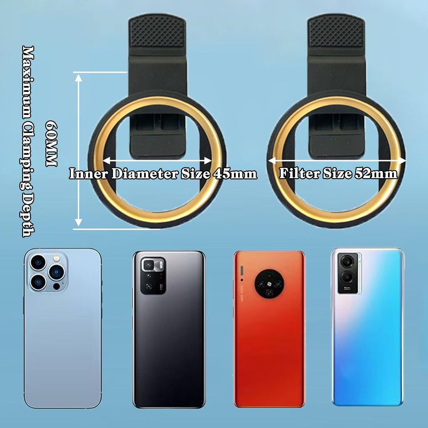 10 in 1 Cell Phone Camera Lens Kit, 52MM Clip-On CPL Phone Camera Lens Filter Kit Including 10x Macro, CPL Polarizer, 7 Colour Filters Compatible with iPhone and Other Phones
