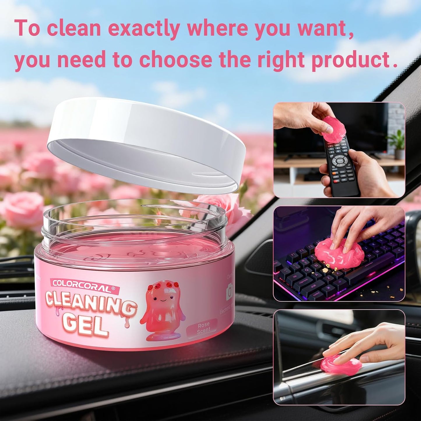 2 Pack Car Cleaning Gel Reusable Auto Slime Cleaner,Rose Scent Dust Cleaning Gel Keyboard Slime for Car Interior Air Vent Cleaner, Auto Detailing kit Tools Accessories,Gifts for Men Women,200g,Pink
