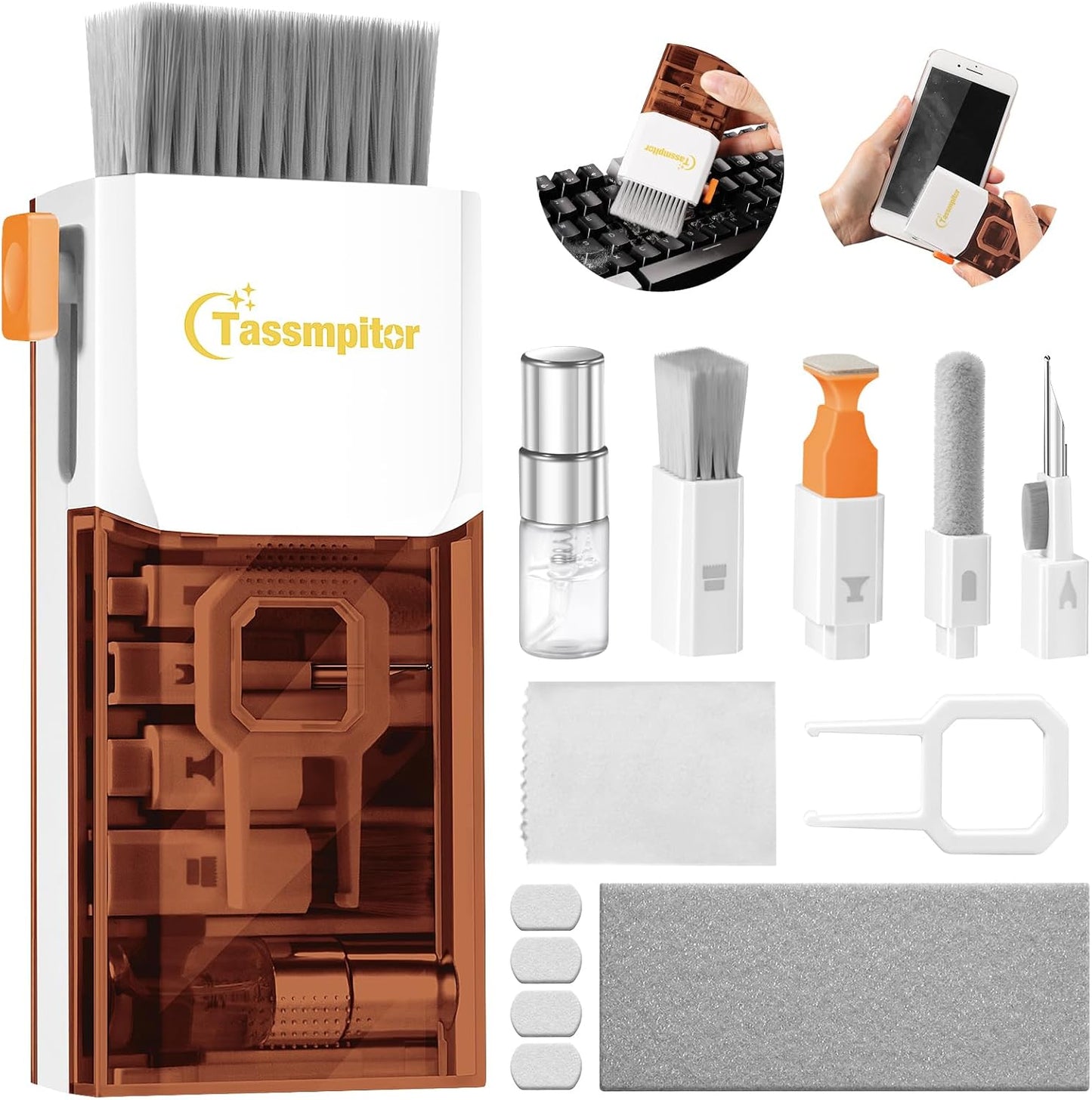 Laptop Screen Keyboard Cleaner Kit, All in 1 Electronics Cleaning Tool for MacBook iPad iPhone Pro Cell Phone, Brush Tool for Tablet, Computer, PC Monitor,TV Camera Lens with Patent, Brown