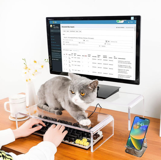 2 Pack Computer Monitor Riser with keyboard cover Anti-Cat, Dual Monitor Stand Riser, Multimedia Desktop Stand for Dual Monitors/Laptop/Flat Screen TV (20"+14")