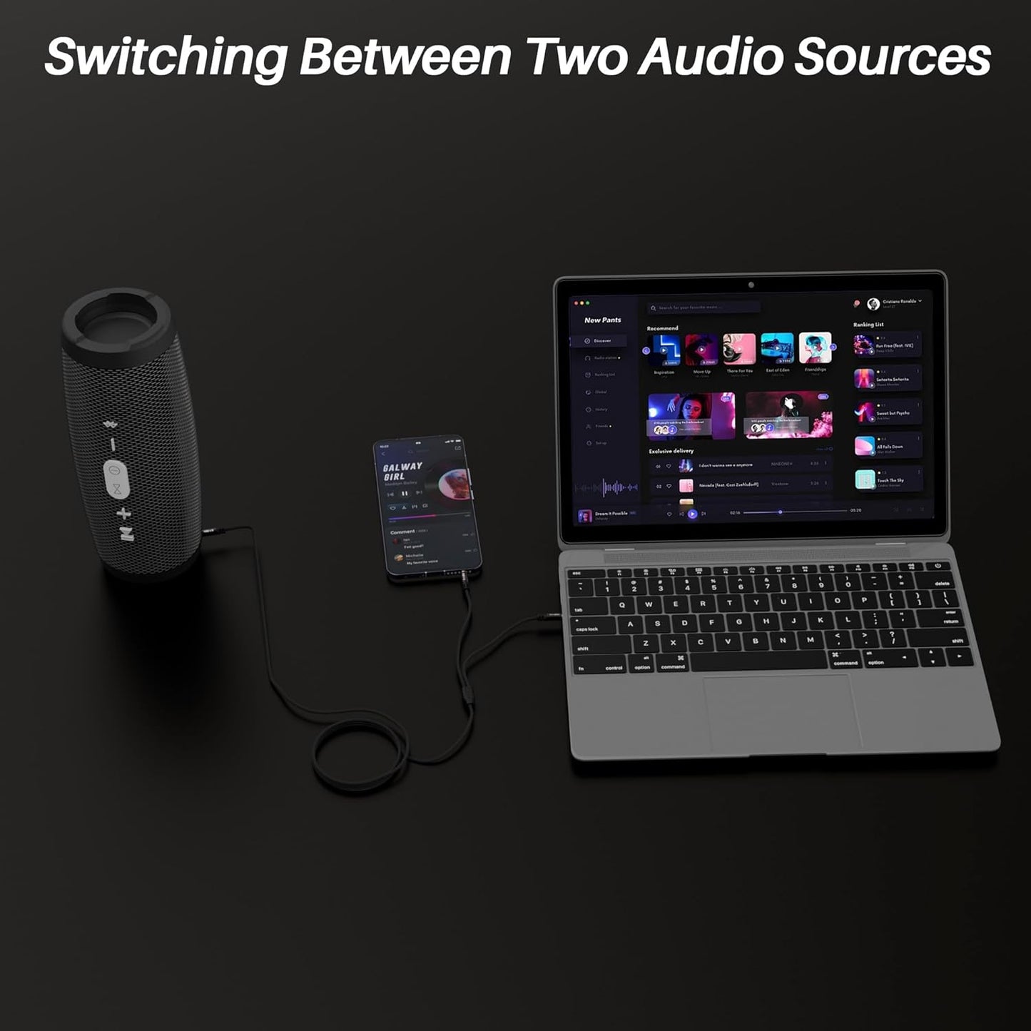 1/8 Inch TRS Stereo Y Splitter Cable 10FT, 3.5mm Male to 2-Male Y-Splitter Stereo Audio Cable, for Cell Phone PC Laptop, Speaker, Headphones, Suitable for Switching or Two Sets of Speakers