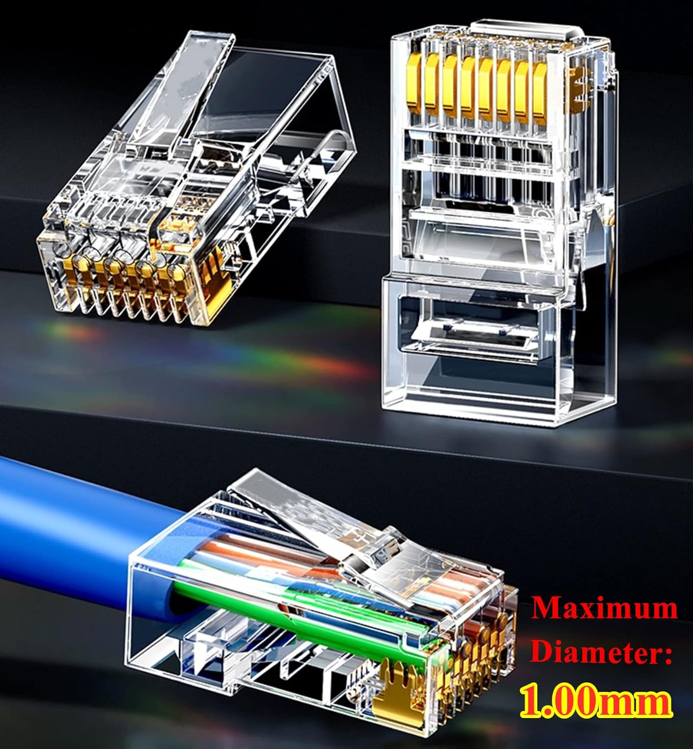 100-Pack Cat5 Cat5e RJ45 Connectors Ends for Solid Wire and Standard Cable (Not Pass Through)