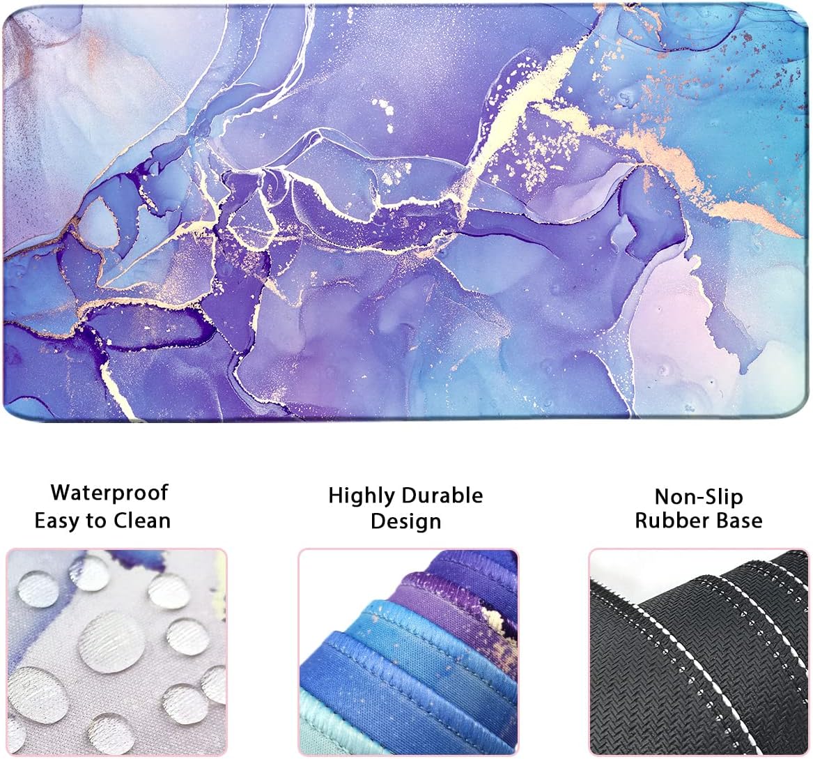 Large Mouse Pad and Keyboard Wrist Rest, Desk Pad for Keyboard and Mouse, 4-in-1 Large Gaming Mouse Pad with Wrist Support - Purple Marble